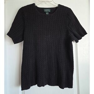 Lauren‎ Ralph Lauren Black Mini Cable Knit Short Sleeve Sweater Top Womens Sz 1X